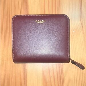 Coach Burgundy Smooth Leather Zip Wallet